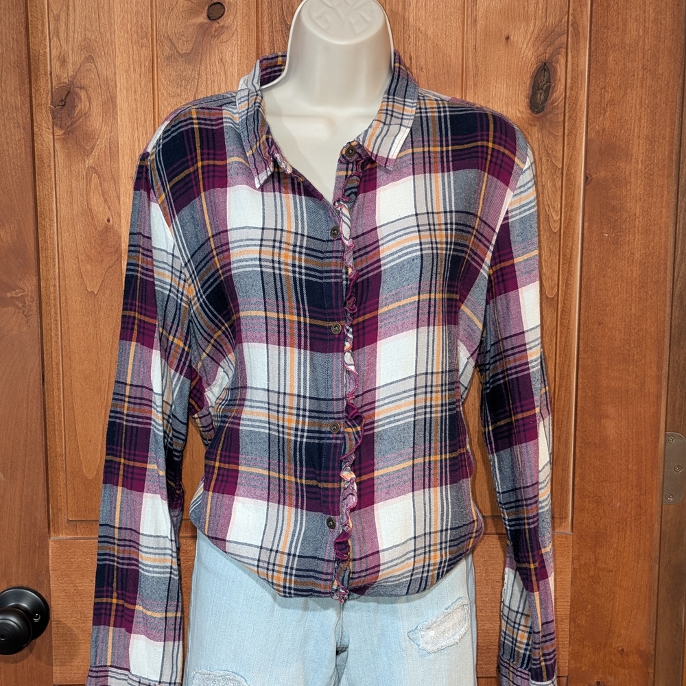 Ruff Hewn Multicolor Plaid Shirt With Ruffles - Picture 5 of 9